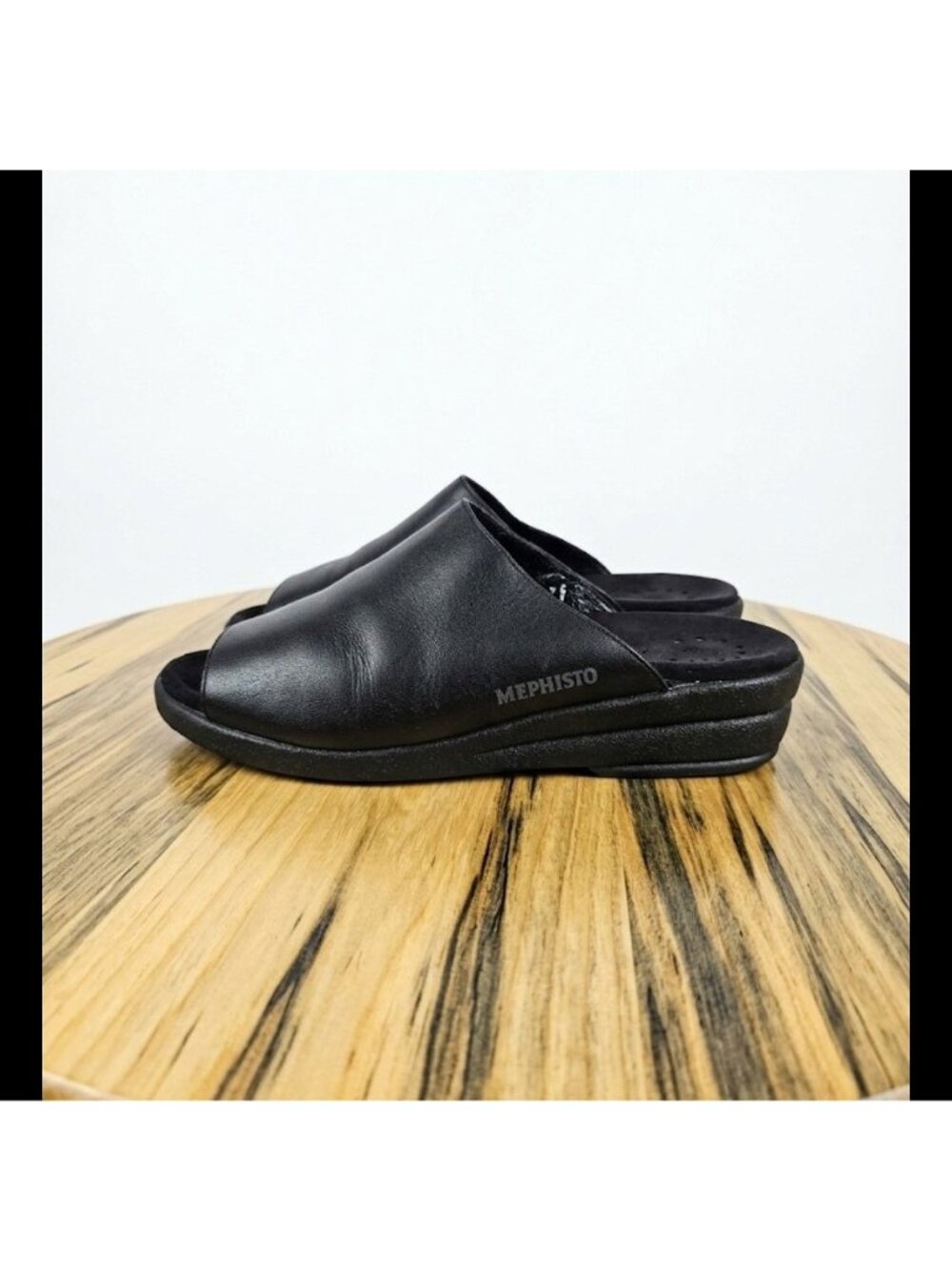 Mephisto Black Leather Open Toe Slide Mule Wedge Comfy Sandals Women US 9 /EU 39 - Picture 1 of 14